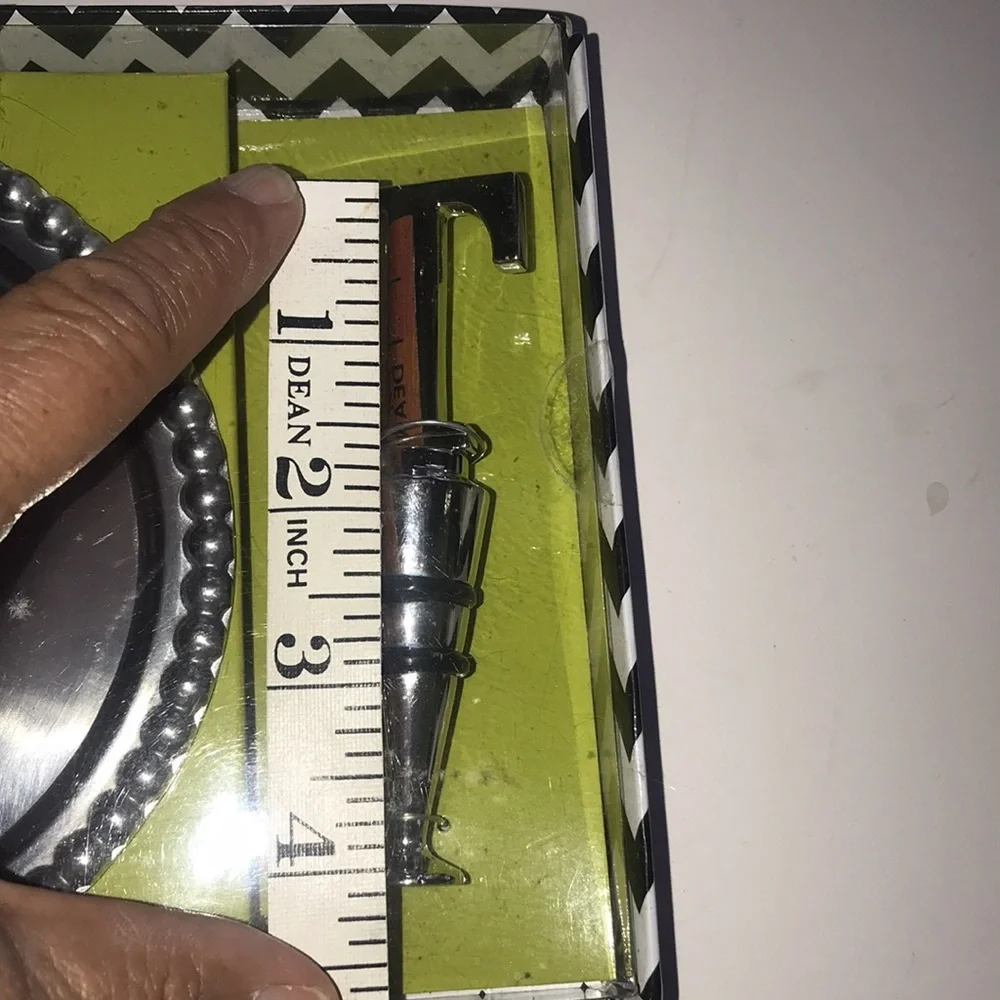 NIB “T” Initial Plate + Wine Stopper Set